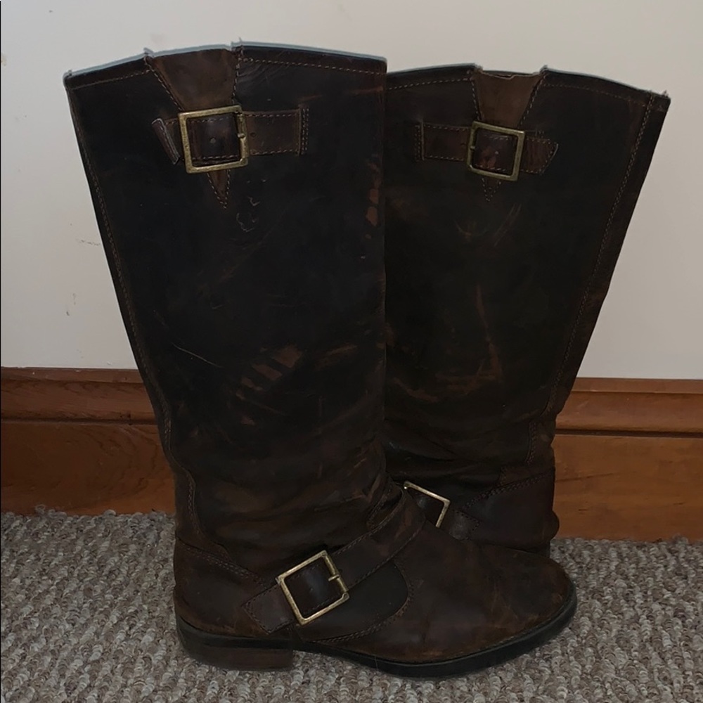 Tall Brown Xhilaratian Boots with Gold Buckle 5.5